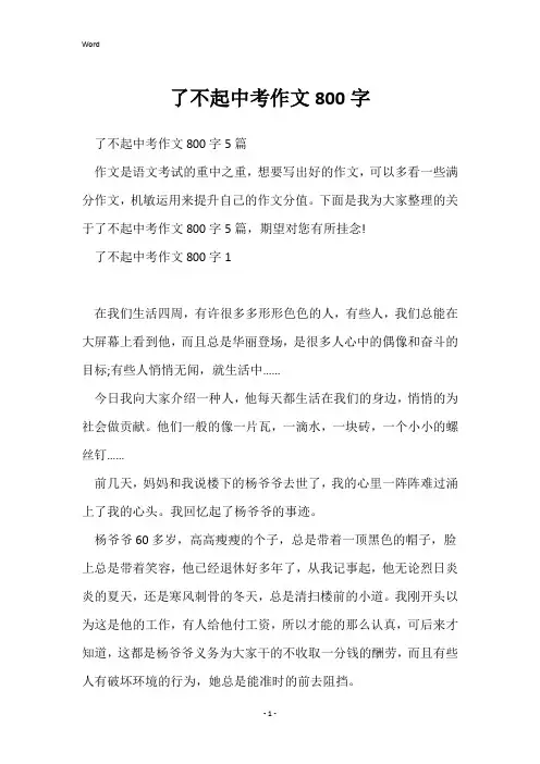 了不起中考作文800字