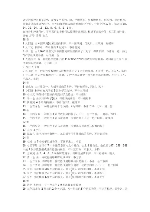 麻将的胡牌及各种番数