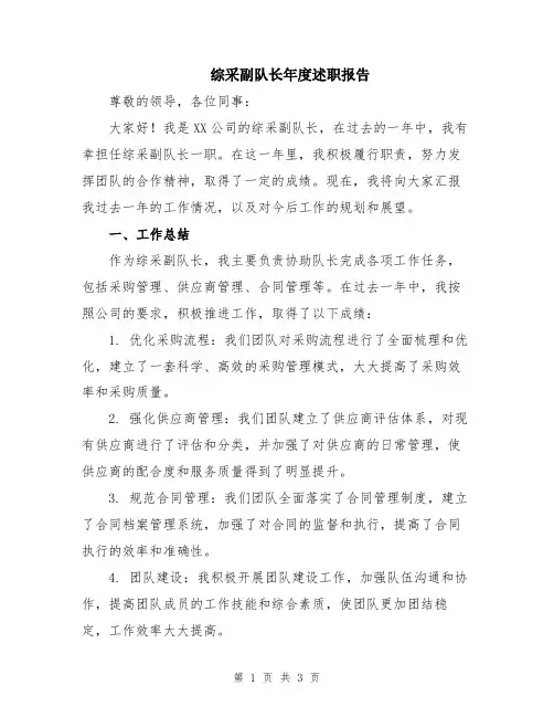 综采副队长年度述职报告