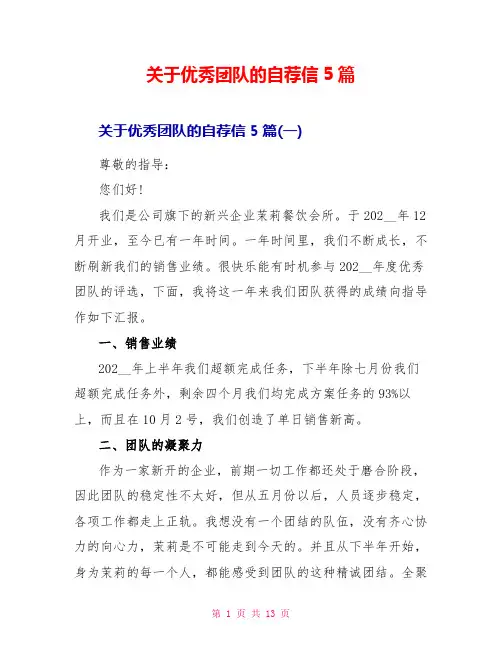 关于优秀团队的自荐信5篇