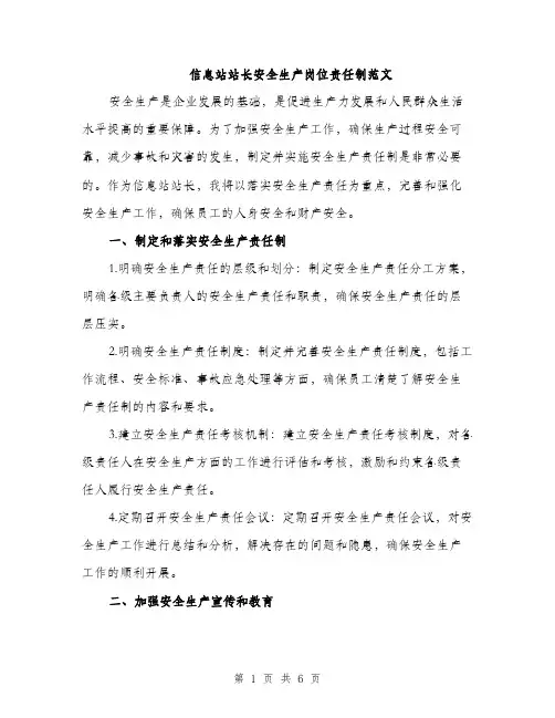 信息站站长安全生产岗位责任制范文（二篇）