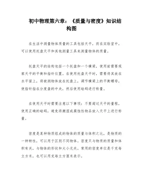 初中物理第六章：《质量与密度》知识结构图