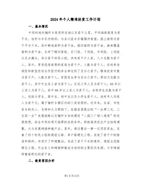 2024年个人精准扶贫工作计划（6篇）
