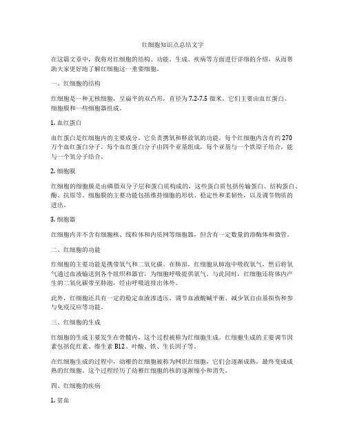 红细胞知识点总结文字