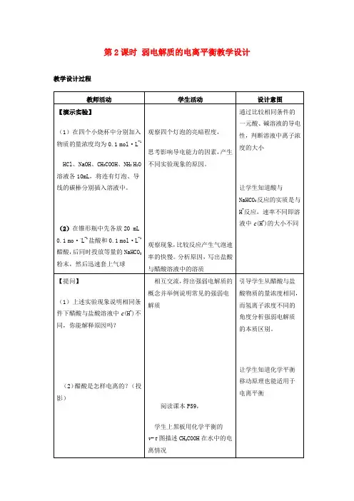 高中化学 专题三溶液中的离子反应 弱电解质的电离平衡教案(5) 苏教版选修4