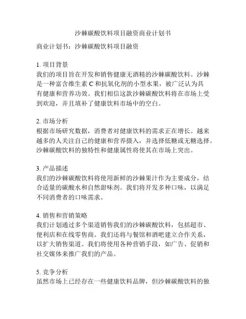 沙棘碳酸饮料项目融资商业计划书