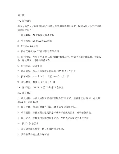 工程维修招标文件(3篇)