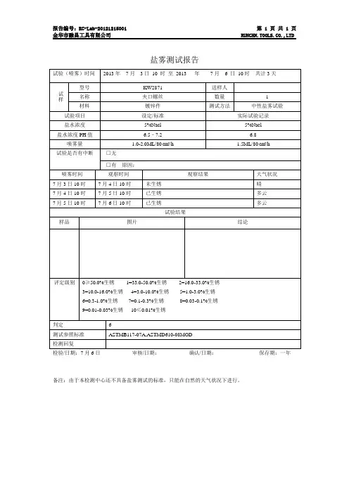 夹口螺丝盐雾测试报告