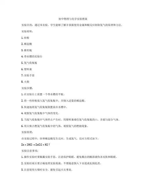 初中物理与化学实验教案