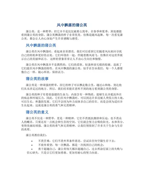 风中飘荡的蒲公英作文字初三散文