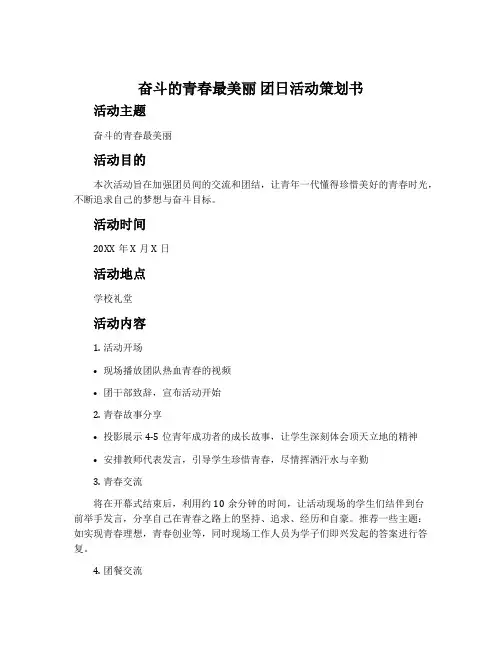 “奋斗的青春最美丽”团日活动策划书