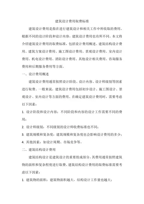 建筑设计费用取费标准