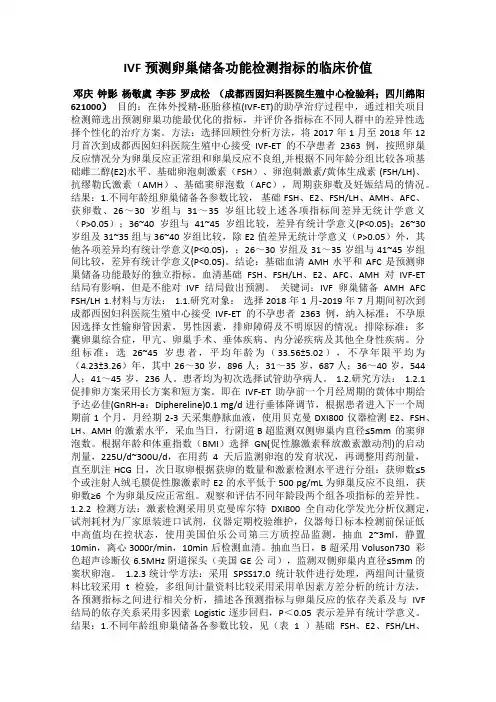 IVF预测卵巢储备功能检测指标的临床价值