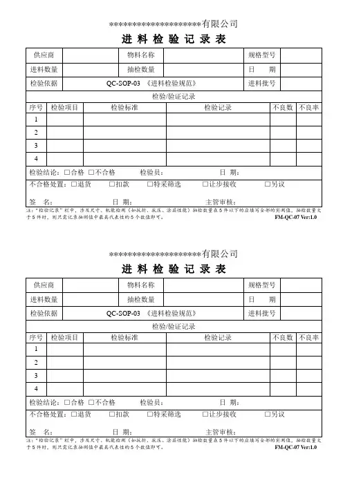 进料检验记录表