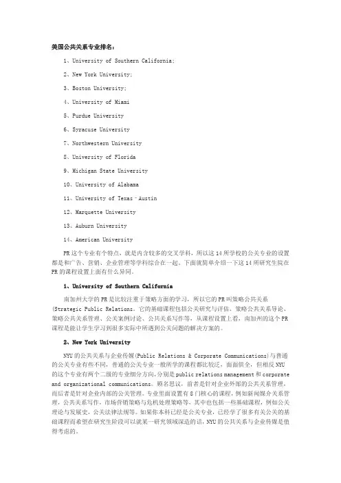 公共关系美国大学排名