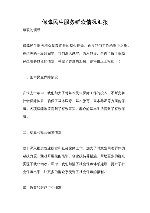 保障民生服务群众情况汇报