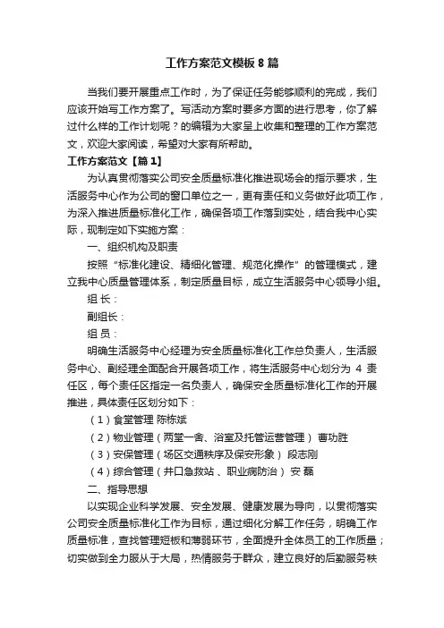 工作方案范文模板8篇