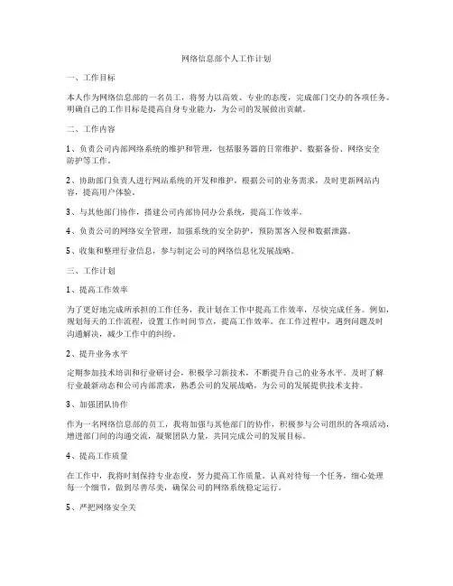 网络信息部个人工作计划