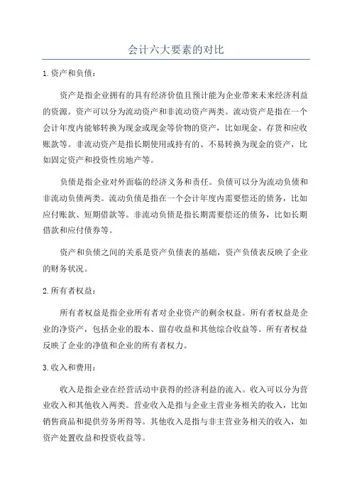 会计六大要素的对比
