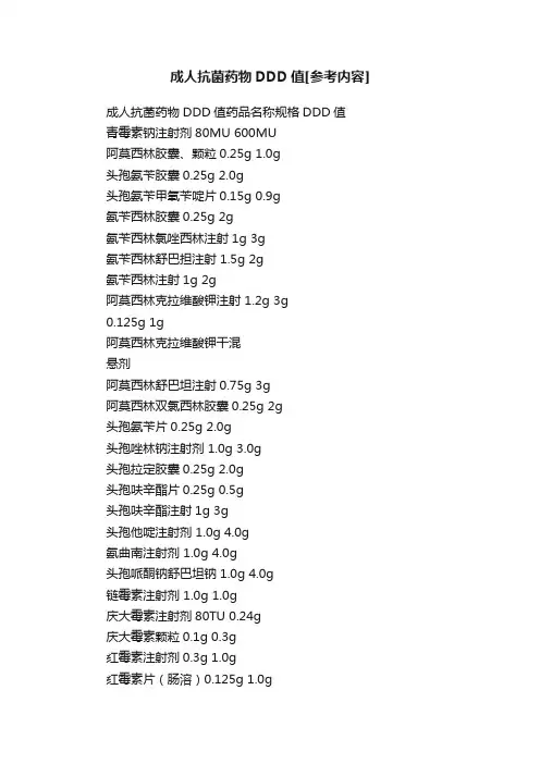 成人抗菌药物DDD值[参考内容]