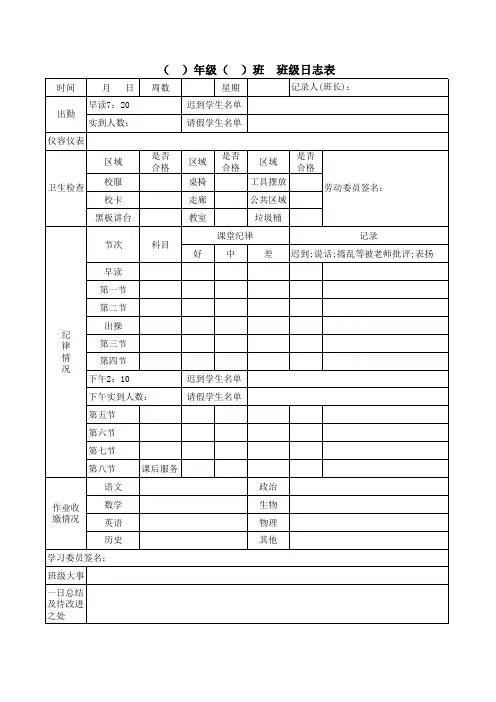 班级日志表格