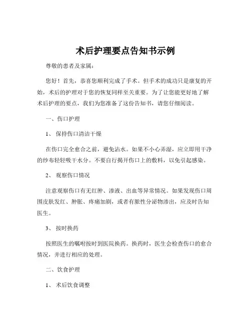 术后护理要点告知书示例