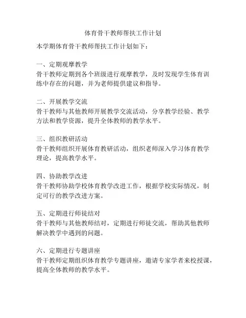 体育骨干教师帮扶工作计划