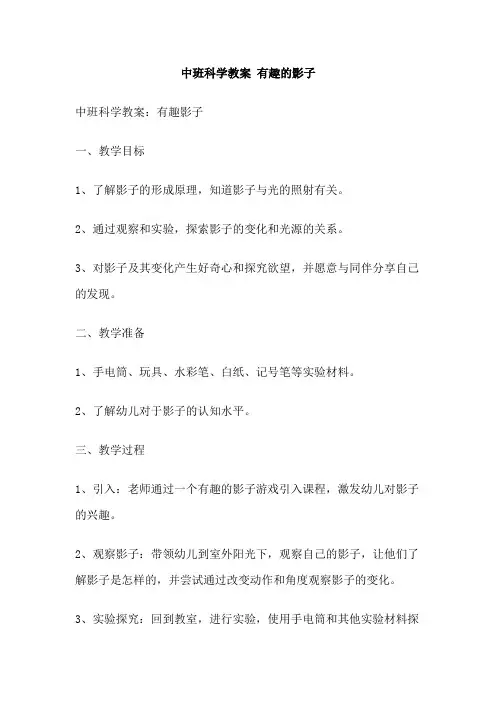 中班科学教案 有趣的影子