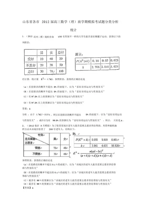 山东各市2012高三数学(理)下学期模拟考试题分类解析统计(精)