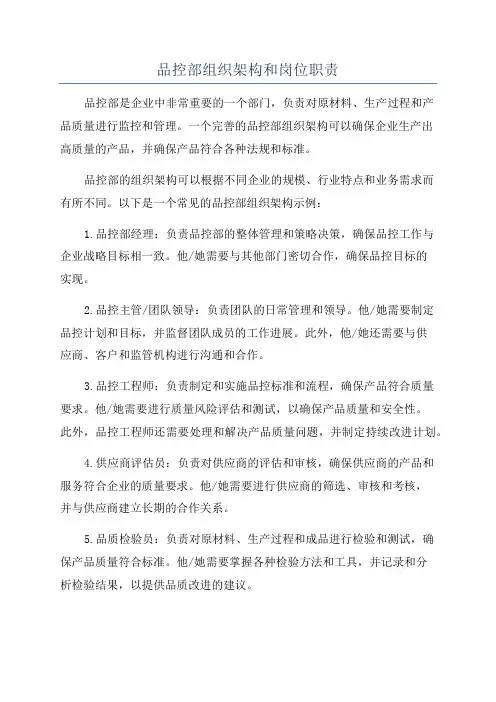 品控部组织架构和岗位职责