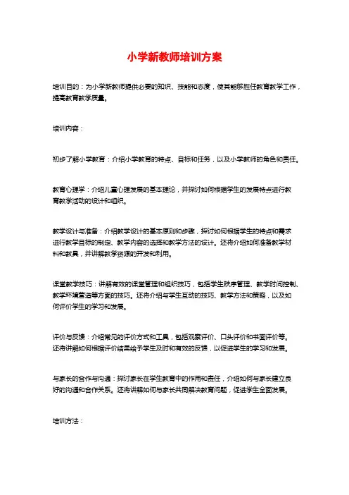小学新教师培训方案