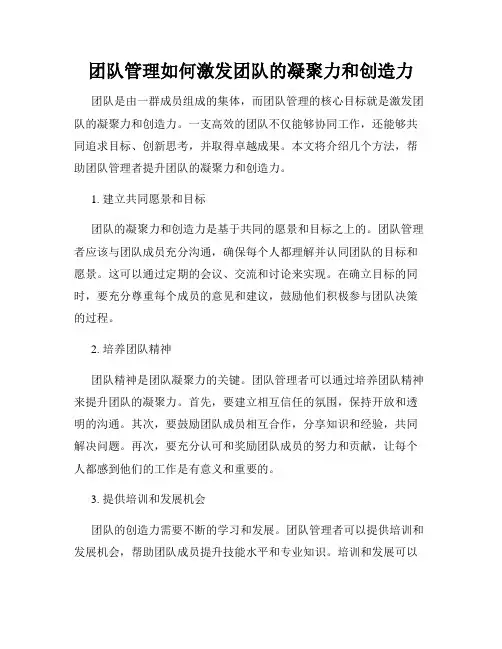 团队管理如何激发团队的凝聚力和创造力