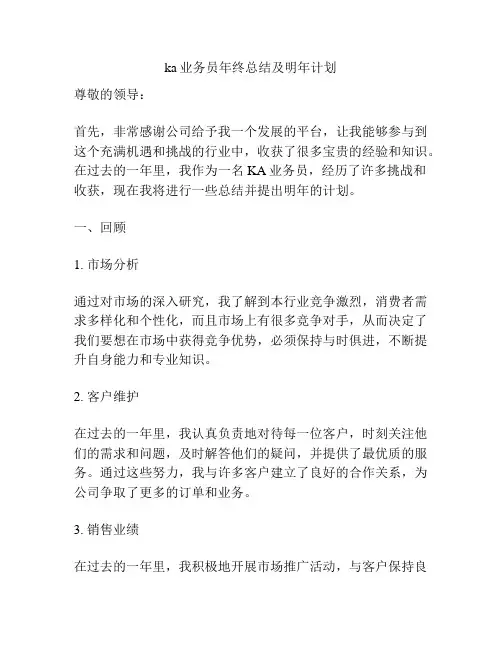 ka业务员年终总结及明年计划