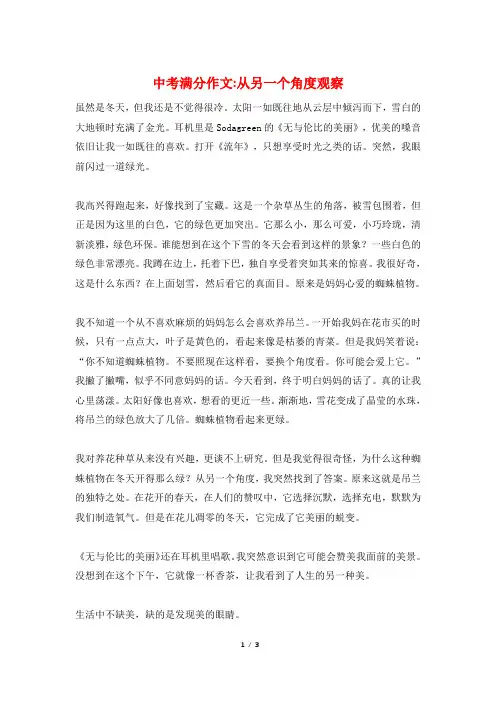 中考满分作文-从另一个角度观察