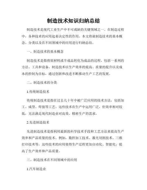 制造技术知识归纳总结