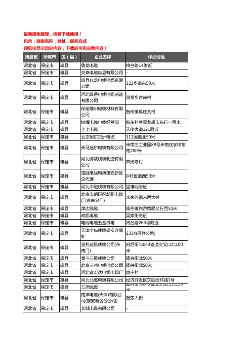 新版河北省保定市雄县电线电缆企业公司商家户名录单联系方式地址大全26家