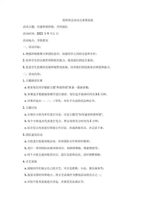 组织班会活动方案策划表
