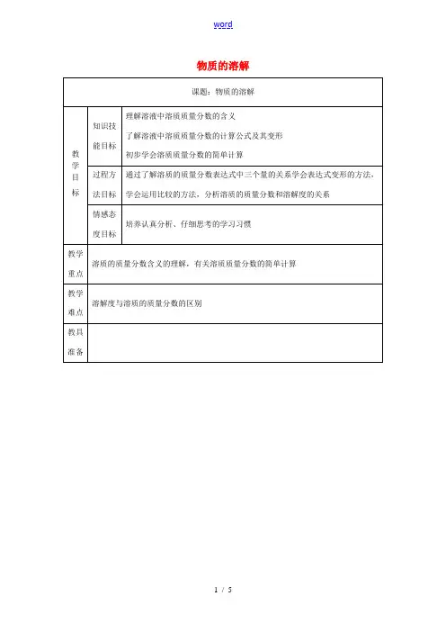 八年级科学上册 1.5 物质的溶解(3)教案 (新版)浙教版-(新版)浙教版初中八年级上册自然科学教