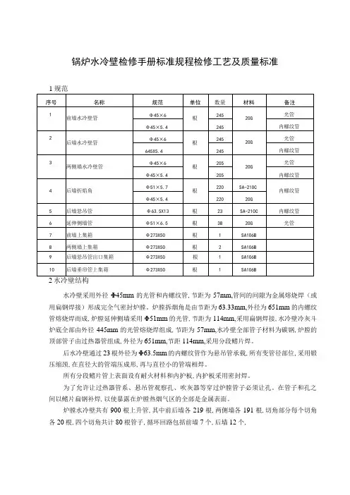 锅炉水冷壁检修手册标准规程检修工艺及质量标准