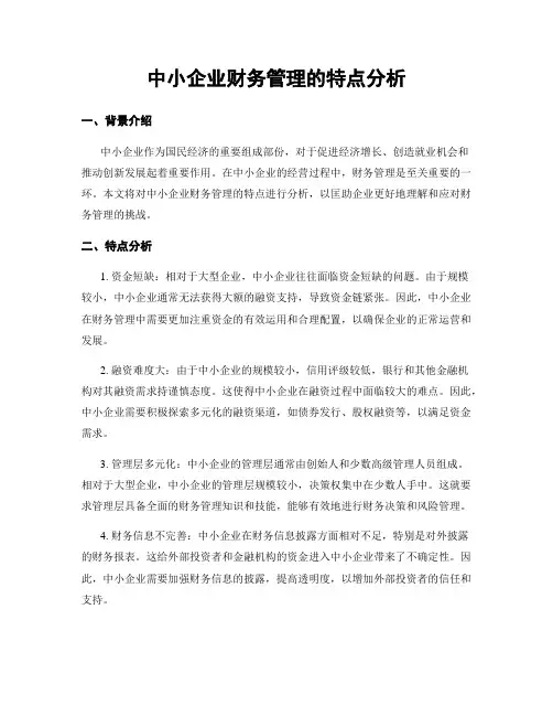 中小企业财务管理的特点分析
