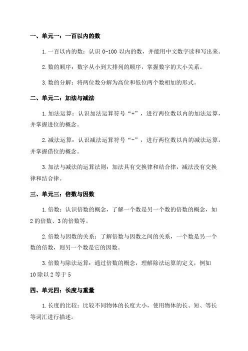 四年级上册数学1-5单元知识点