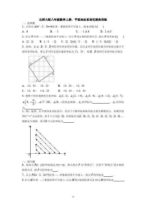 北师大版八年级数学上册：平面坐标系培优提高训练