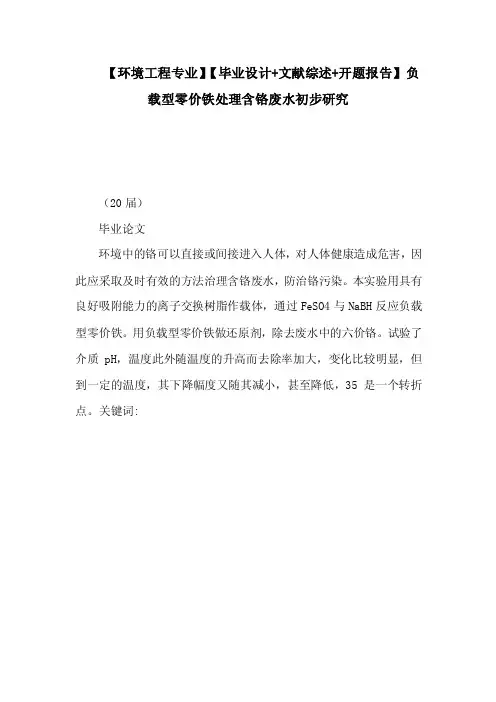 【环境工程专业】【毕业设计文献综述开题报告】负载型零价铁处理含铬废水初步研究（可编辑）