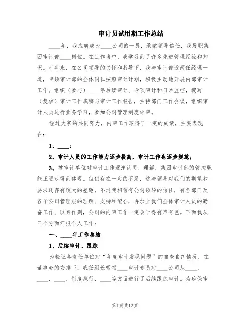 审计员试用期工作总结(5篇)