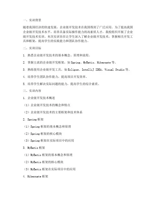 企业级开发技术实训报告