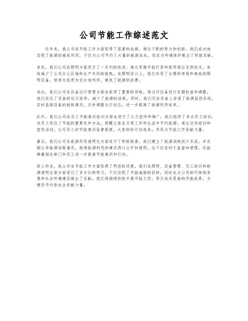 公司节能工作综述范文