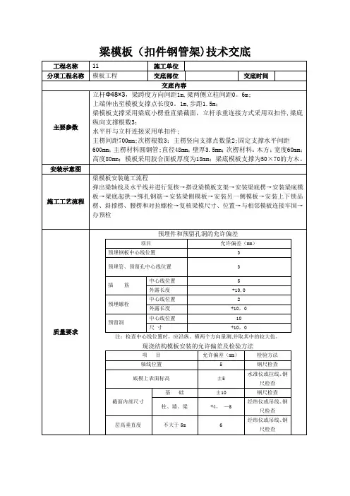 梁模板技术交底