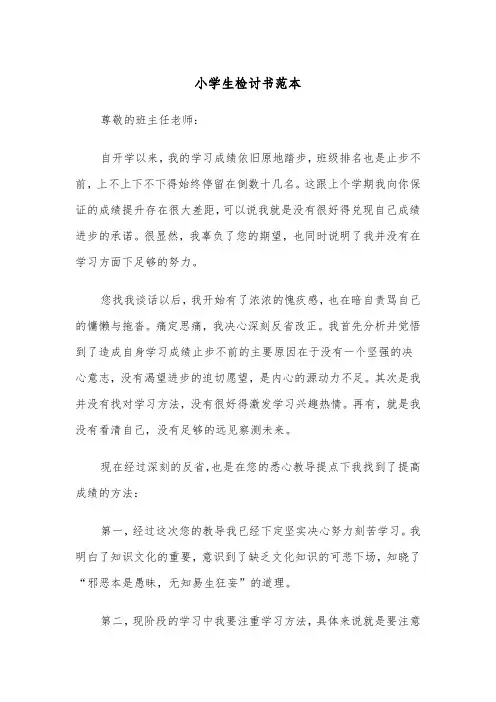 小学生检讨书范本（五篇）