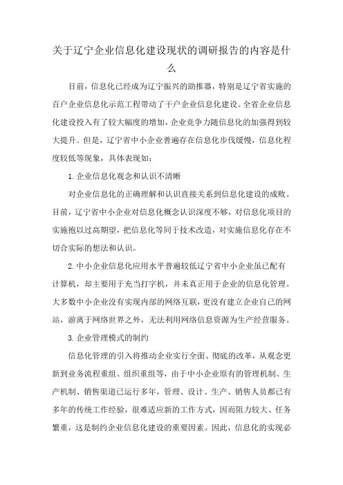 关于辽宁企业信息化建设现状的调研报告的内容是什么