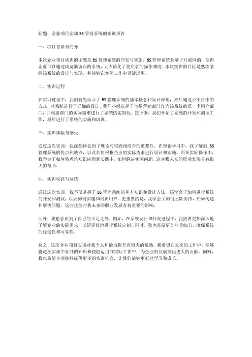 企业项目实训bs管理系统的实训报告